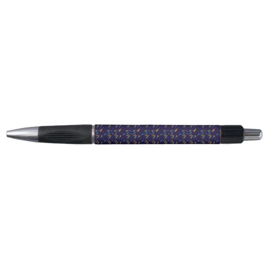 A black and silver pen with a decorative purple  (Voorkant)