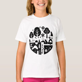 A black and white illustration t-shirt