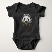 A black and white panda bear wearing a space suit romper (Voorkant)