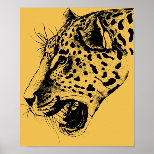 A Black and Yellow Hand Drawn Leopard Illustration Poster (Voorkant)