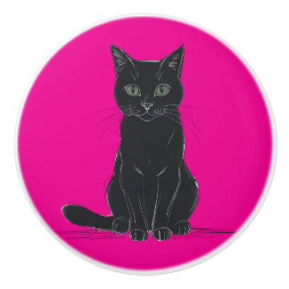 A black cat door pull keramische knop