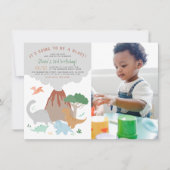 A Blast | Foto Volcano & Dinosaur Boy Birthday Kaart (Voorkant)