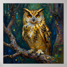 A Blue and Gold Majestic Owl Poster