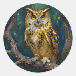 A Blue and Gold Majestic Owl Ronde Sticker