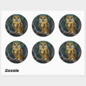 A Blue and Gold Majestic Owl   Ronde Sticker (Vel)