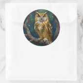 A Blue and Gold Majestic Owl   Ronde Sticker (Tas)