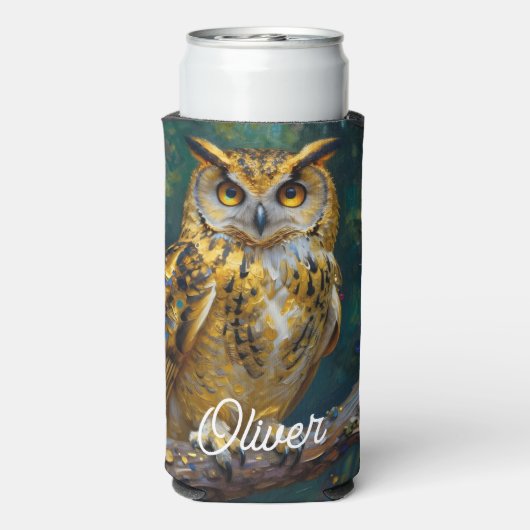 A Blue and Gold Majestic Owl   Seltzer Blikjeskoeler (Seltzer Achterkant)