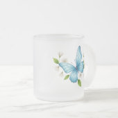 A Blue butterfly frosted glass Mug Matglas Koffiemok (Voorkant rechts)