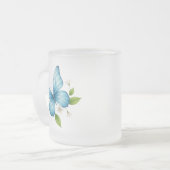 A Blue butterfly frosted glass Mug Matglas Koffiemok (Voorkant links)
