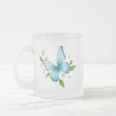 A Blue butterfly frosted glass Mug Matglas Koffiemok (Links)