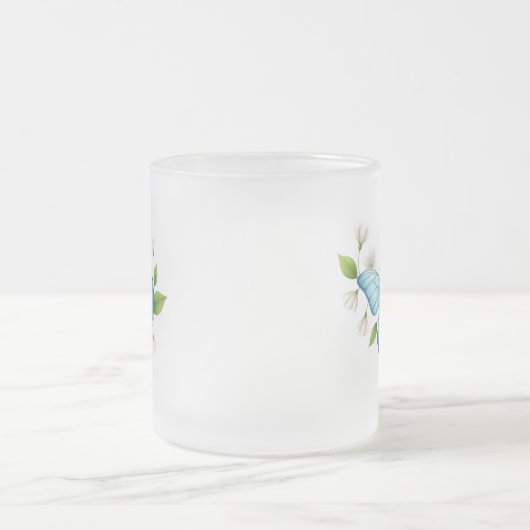 A Blue butterfly frosted glass Mug Matglas Koffiemok (Center)