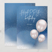A blue elegant birthday card with white balloons feestdagenkaart (Voorkant / Achterkant)
