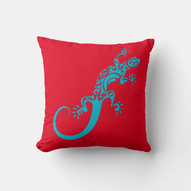 A blue gecko as a pet. Kook Art Throw Pillow Kussen (Voorkant)