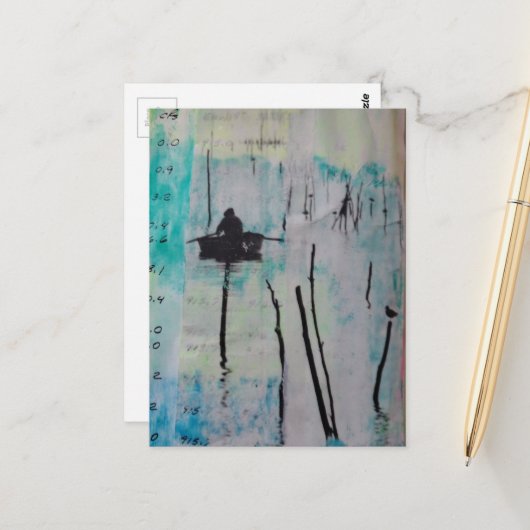 A Boat and a Bird Mixed Media Collage Briefkaart (Voorkant / Achterkant in situ)