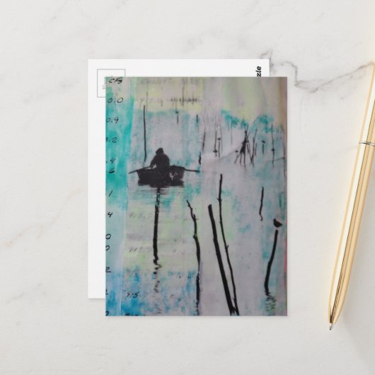 A Boat and a Bird Mixed Media Collage Briefkaart (Voorkant / Achterkant in situ)