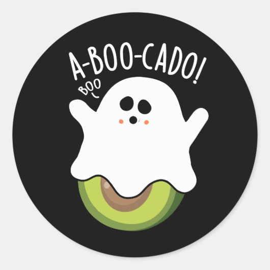 A-boo-cado Funny Avocado Pun Dark BG Ronde Sticker (Voorkant)