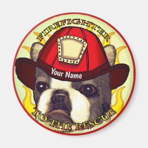 A Boston Terrier Firefighter Magneet