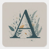 A Botanisch Monogram Vierkante Sticker (Voorkant)