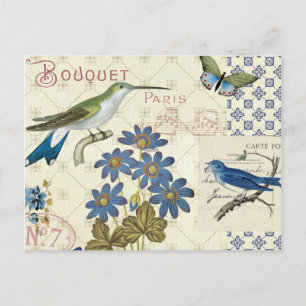A Bouquet of Blue Flowers, Birds and Butterflies Briefkaart