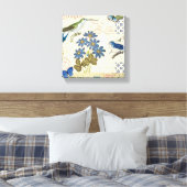 A Bouquet of Blue Flowers, Birds and Butterflies Canvas Afdruk (Insitu (Slaapkamer))