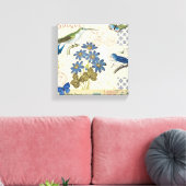 A Bouquet of Blue Flowers, Birds and Butterflies Canvas Afdruk (Insitu (Woonkamer))