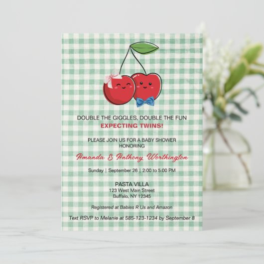 A Boy and Girl Twins Baby Shower Flat Card Kaart (Staand voorkant)