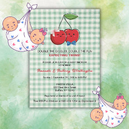 A Boy and Girl Twins Baby Shower Flat Card Kaart