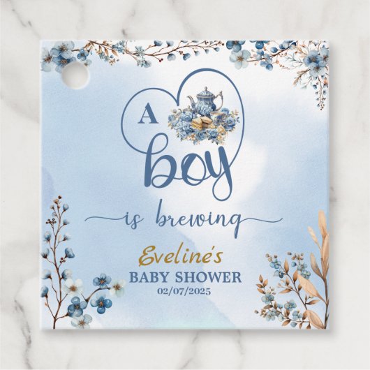 A Boy Is Brewing Tea Party Boy Baby shower Bedankjes Labels (Voorkant)
