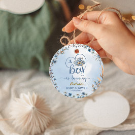 A Boy Is Brewing Tea Party Boy Baby shower Blauw Bedankjes Labels