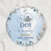A Boy Is Brewing Tea Party Boy Baby shower Blauw Bedankjes Labels (Voorkant)
