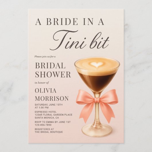 A Bride in a Tini Bit QR Code Bridal Shower Kaart (Voorkant)