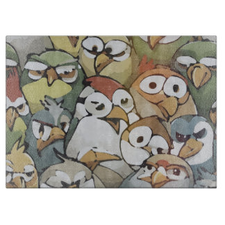 A Bunch of goofy grumpy cartoon birds Snijplank