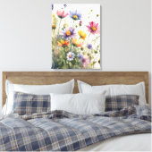 A Burst of Summer: Waterverf Bloemenveld Canvas Afdruk (Insitu (Slaapkamer))