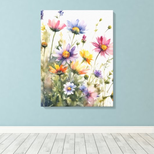 A Burst of Summer: Waterverf Bloemenveld Canvas Afdruk (Insitu (Houten vloer))