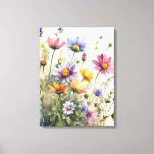 A Burst of Summer: Waterverf Bloemenveld Canvas Afdruk
