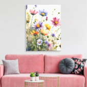 A Burst of Summer: Waterverf Bloemenveld Canvas Afdruk (Insitu (Woonkamer))
