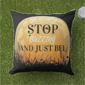 A buzzing black pillow with bee quotes. buitenkussen (Gras)
