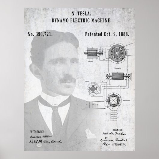 A/C ELEKTRISCHE HUIDIGE DYNAMO-PATENT VAN 1888 - T POSTER (Voorkant)