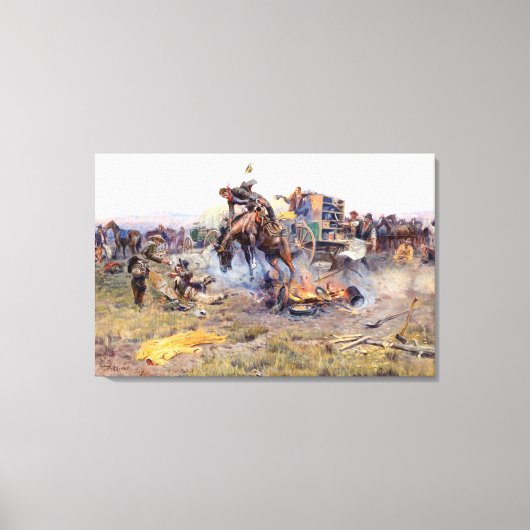 A camp Cook's Troubles door Charles M. Russell Canvas Afdruk (Voorkant)