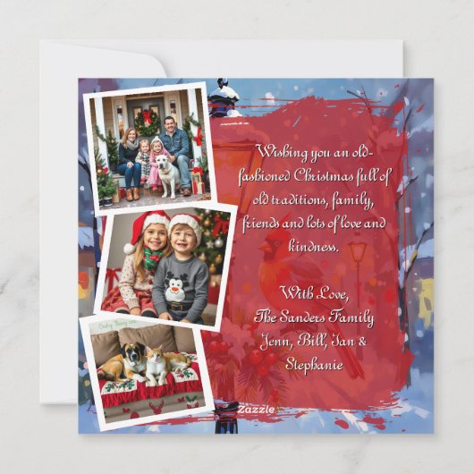 A Cardinal Christmas 3 Photo Template Personalized Feestdagenkaart (Achterkant)