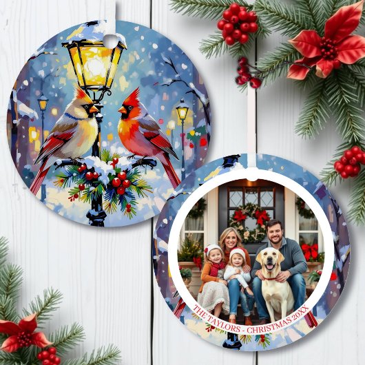 A Cardinal Christmas Photo Template Personalized Metalen Ornament