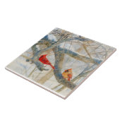 A Cardinal Couple Perched in the Snow Tegeltje (Zijkant)