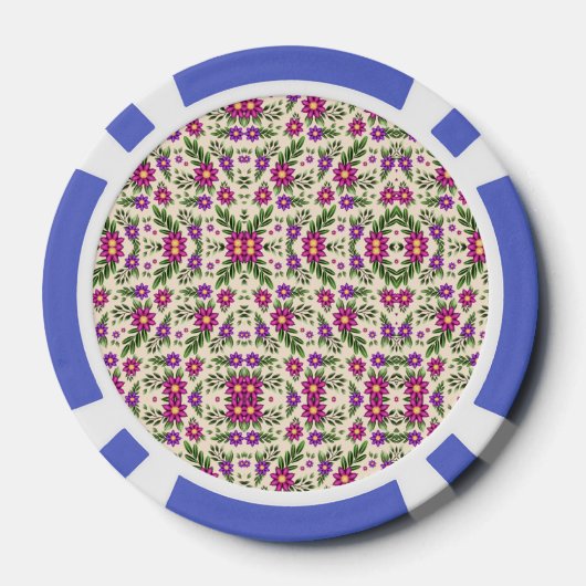 A casino chip features intricate floral patterns (Achterkant)