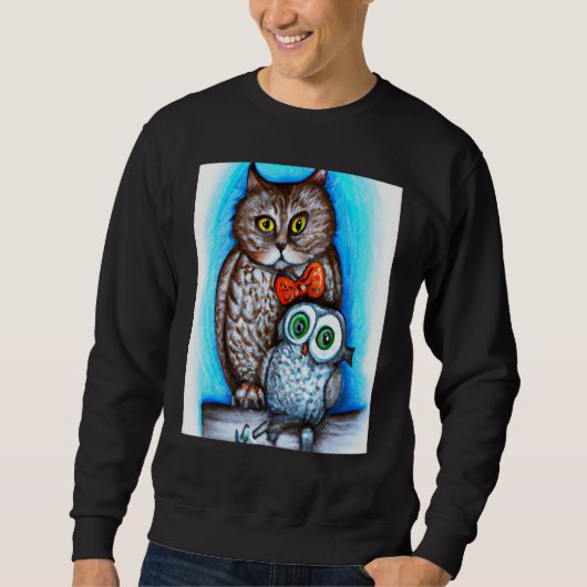 A Cat And An Owl Mixed Art Trui (Voorkant)