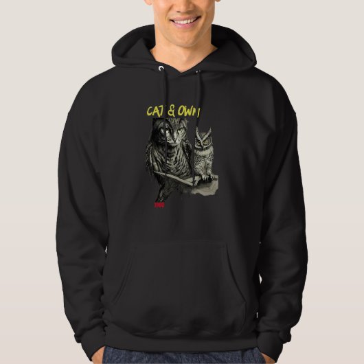A Cat And An Owl Owls And Cats Hoodie (Voorkant)