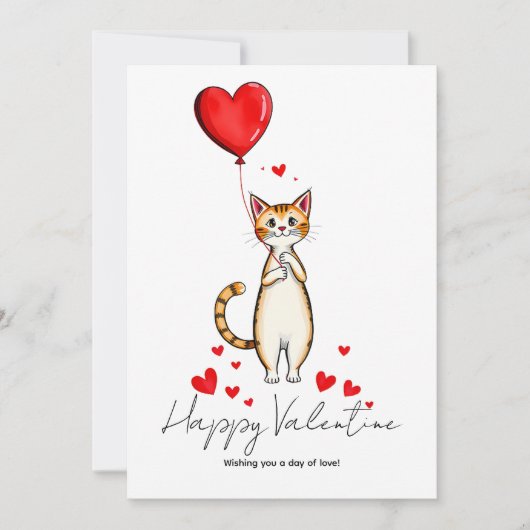 A Cat Holding a Heart Balloon Valentine Day Kaart (Voorkant)