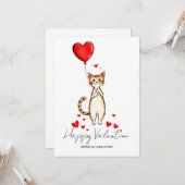 A Cat Holding a Heart Balloon Valentine Day Kaart (Voorkant / Achterkant in situ)