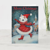 A Cat Ice Skating Feestdagen Kaart (Voorkant)