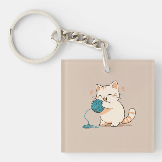 A cat spinning yarn is so cute sleutelhanger (voorkant)
