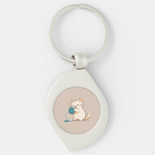 A cat spinning yarn is so cute sleutelhanger (Voorkant)